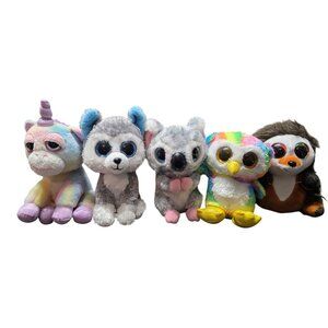 5 Cute Big Eyed Plush Stuffed Animal Toy Lot
